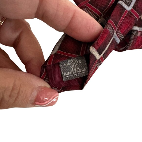 Stafford Red Geometric Silk Necktie Mens Tie Accessory Office Work Formal Gift - Picture 5 of 8